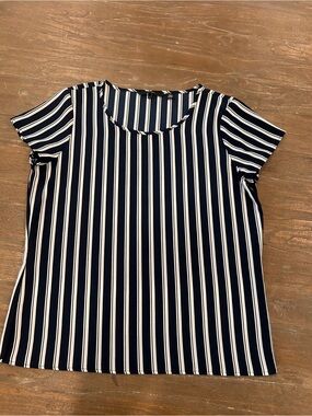 Vero Moda Navy and White Vertical Stripe Short Sleeve Top